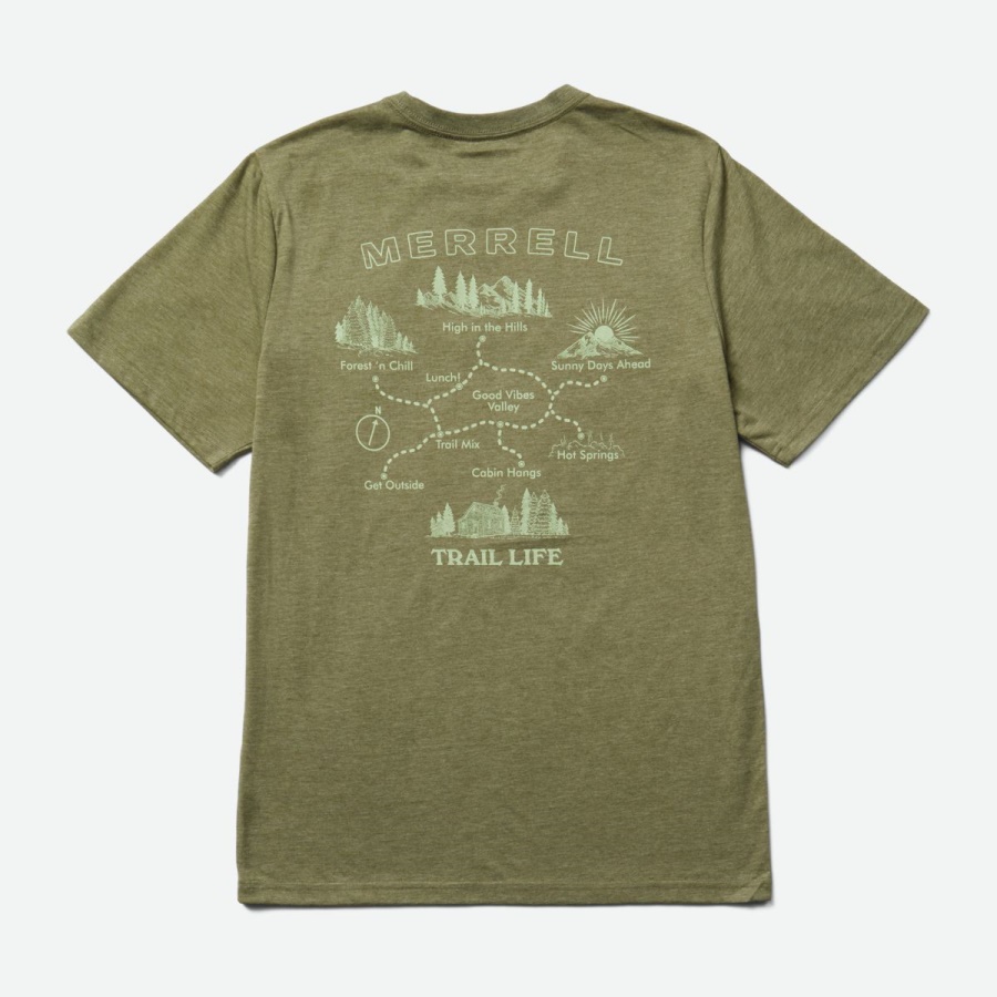 Merrell Playera Con Gráfico De Mapa Para Hombre Polvoriento Oliva Jaspeado - Imagen 2